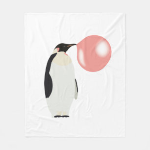 Cute Bubble Gum Penguin Blowble Bubble Fleece Deken