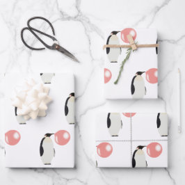 Cute Bubble Gum Penguin Blowble Bubble Inpakpapier Vel