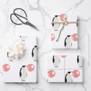 Cute Bubble Gum Penguin Blowble Bubble Inpakpapier Vel