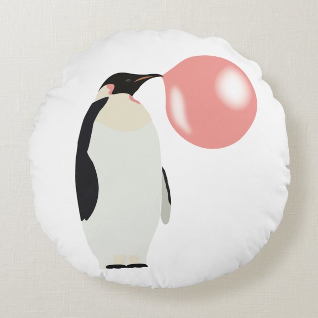Cute Bubble Gum Penguin Blowble Bubble Rond Kussen (Voorkant)
