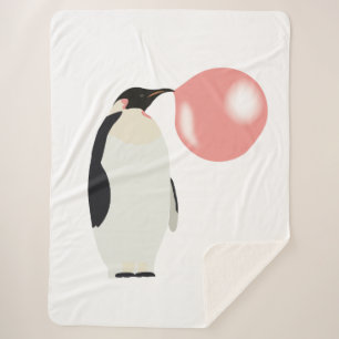 Cute Bubble Gum Penguin Blowble Bubble Sherpa Deken