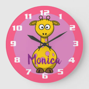 Cute Bubble gum Pink Monogramed Giraffe Grote Klok