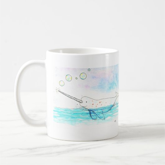Cute Bubble-Popping Narwhal Waterverf Koffiemok (Links)