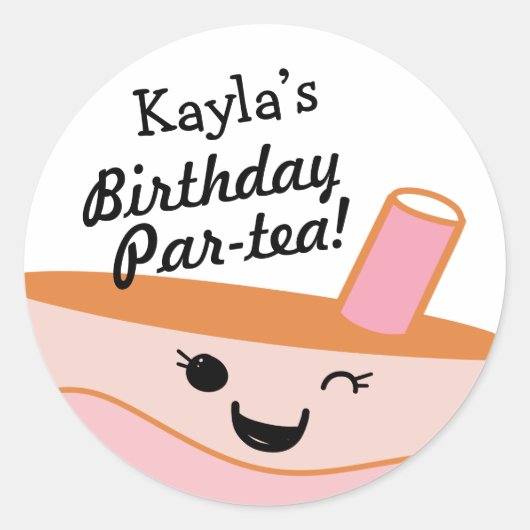 Cute Bubble Tea Boba Birthday Party Ronde Sticker (Voorkant)