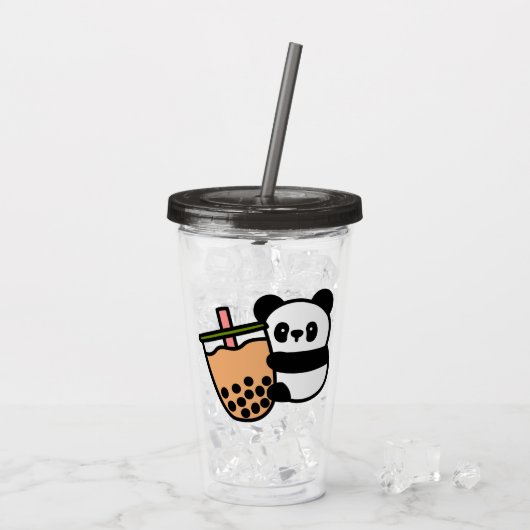 Cute Bubble Tea & Panda Beer Acryl Drinkbeker (Achterkant ijs)