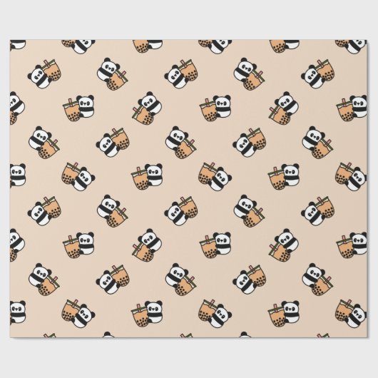 Cute Bubble Tea & Panda Beer Cadeaupapier (Vlak)
