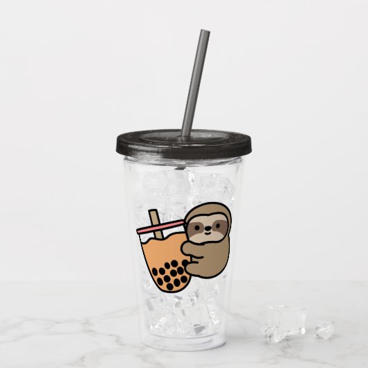 Cute Bubble Tea & Sloth Acryl Drinkbeker (Achterkant ijs)