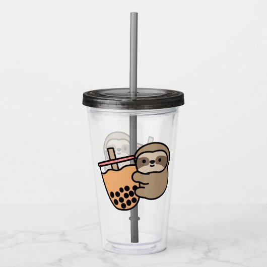 Cute Bubble Tea & Sloth Acryl Drinkbeker (Voorkant)