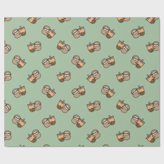 Cute Bubble Tea & Sloth Cadeaupapier (Vlak)