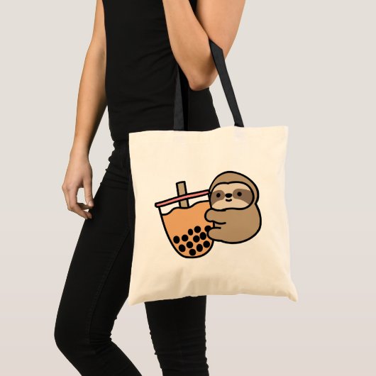 Cute Bubble Tea & Sloth Tote Bag (Voorkant (product))