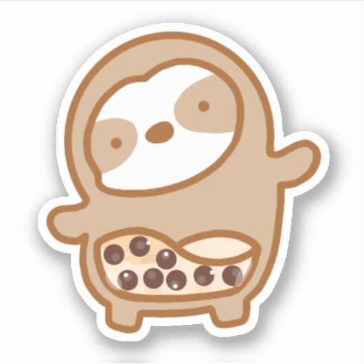 Cute Bubble Tea Sloth Vinyl Sticker (Voorkant)