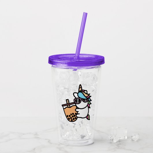 Cute Bubble Tea & Unicorn Acryl Drinkbeker (Achterkant ijs)