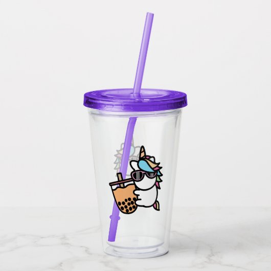 Cute Bubble Tea & Unicorn Acryl Drinkbeker (Achterkant)