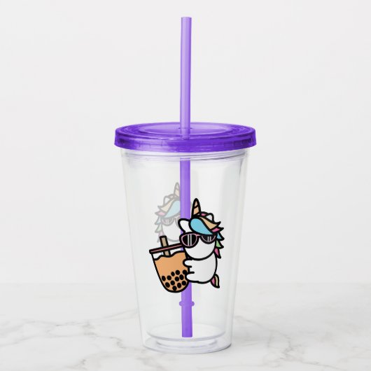 Cute Bubble Tea & Unicorn Acryl Drinkbeker (Voorkant)