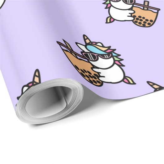 Cute Bubble Tea & Unicorn Cadeaupapier (Rol Hoek)
