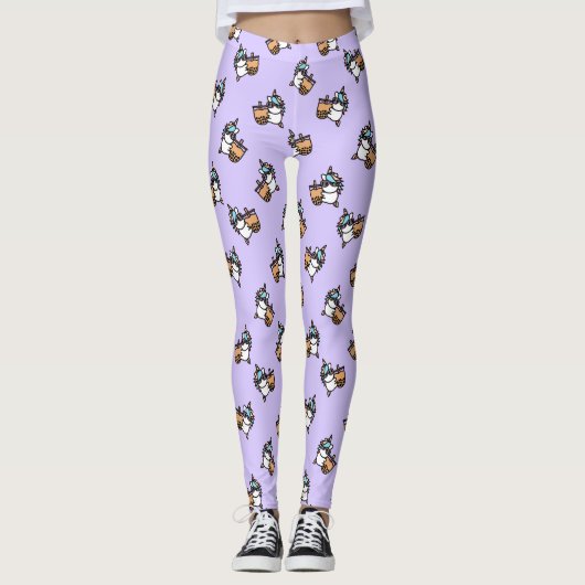 Cute Bubble Tea & Unicorn Leggings (Voorkant)