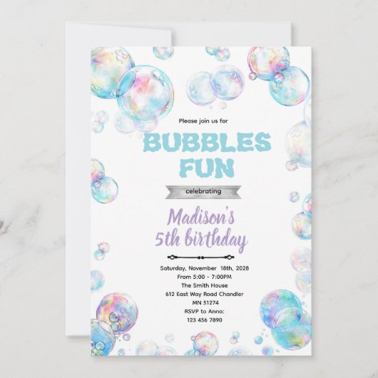 Cute bubble theme party invitation kaart (Voorkant)