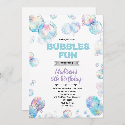 Cute bubble theme party invitation kaart (Voorkant / Achterkant)