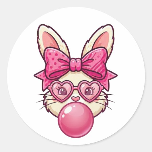 Cute Bubblegum Bunny with Heart Glasses Ronde Sticker (Voorkant)