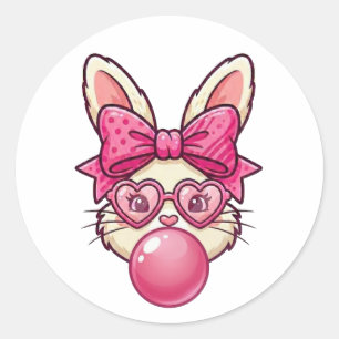 Cute Bubblegum Konijn met Hart Bril Ronde Sticker