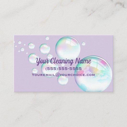 Cute Bubbles Cleaning Service Lavender Visitekaartje (Voorkant)