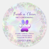 Cute Bubbles Incandescent Dog Paw Grooming Service Ronde Sticker (Voorkant)