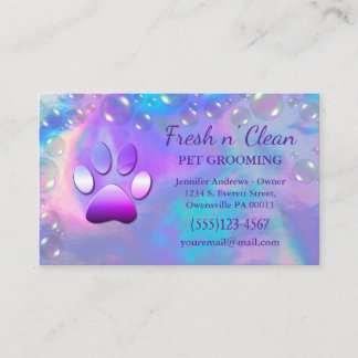 Cute Bubbles Incandescent Dog Paw Grooming Service Visitekaartje