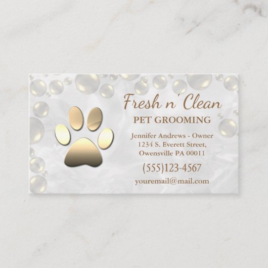 Cute Bubbles Incandescent Dog Paw Grooming Service Visitekaartje (Voorkant)