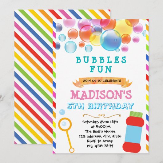 Cute bubbles woorduitnodiging kaart (Voorkant / Achterkant)