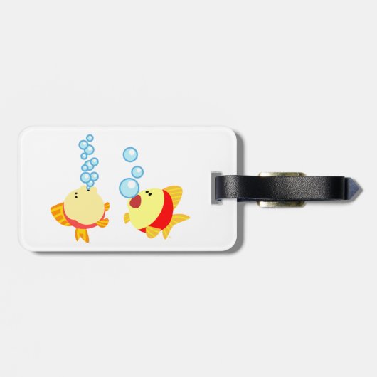 Cute Bubbling Cartoon Fish Bagagelabel (Achterkant horizontaal)