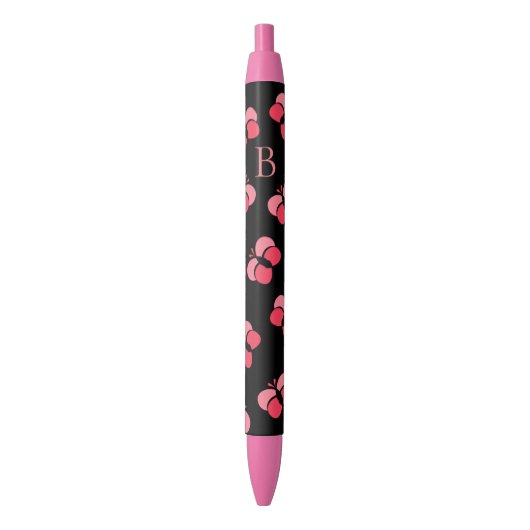 Cute Bubbly Pink Butterflies Monogram Zwarte Inkt Pen (Voorkant Verticaal)