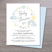 Cute Budget Boho Waterverf Baby Boy Shower Invite