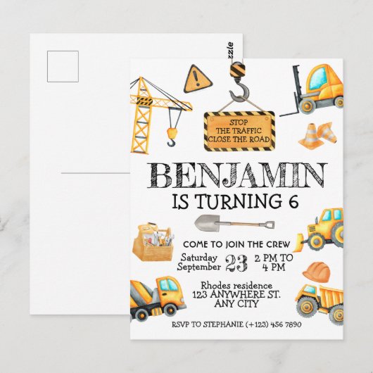 Cute budget Bouw Verjaardagsfeestje Briefkaart (Voorkant / Achterkant)