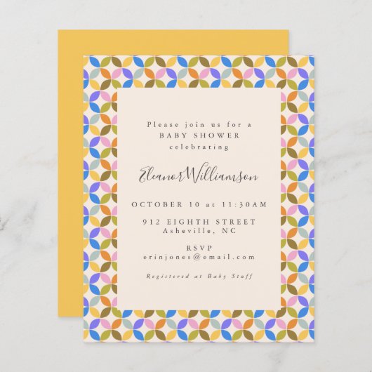 Cute Budget Colorful Simple Baby shower Invitation (Voorkant / Achterkant)