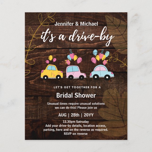 Cute BUDGET drive-by Bridal Shower-uitnodigingen (Voorkant)
