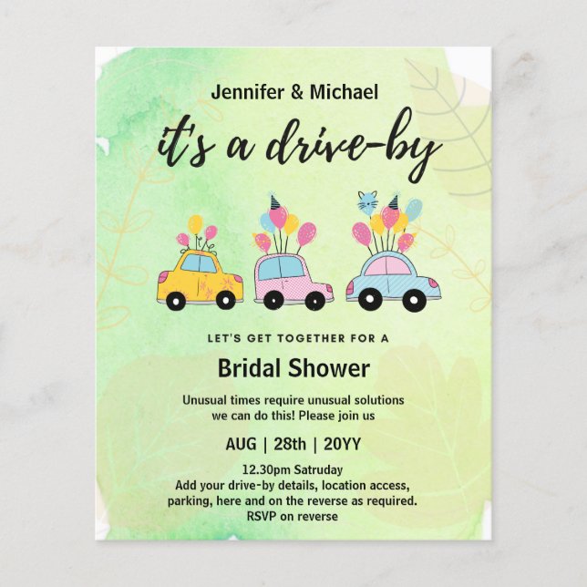 Cute BUDGET drive-by Bridal Shower-uitnodigingen (Voorkant)