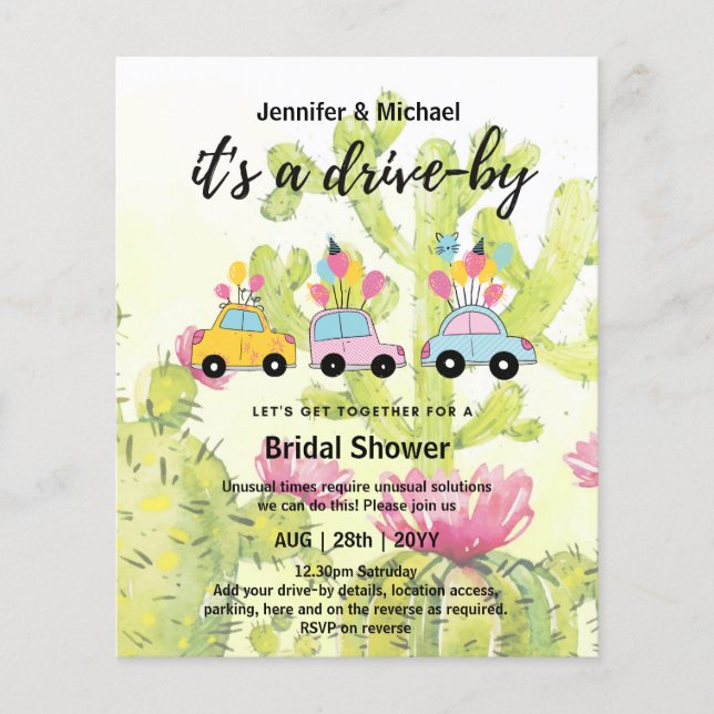 Cute BUDGET drive-by Bridal Shower-uitnodigingen (Voorkant)