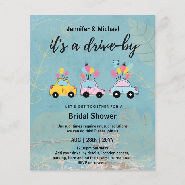 Cute BUDGET drive-by Bridal Shower-uitnodigingen (Voorkant)