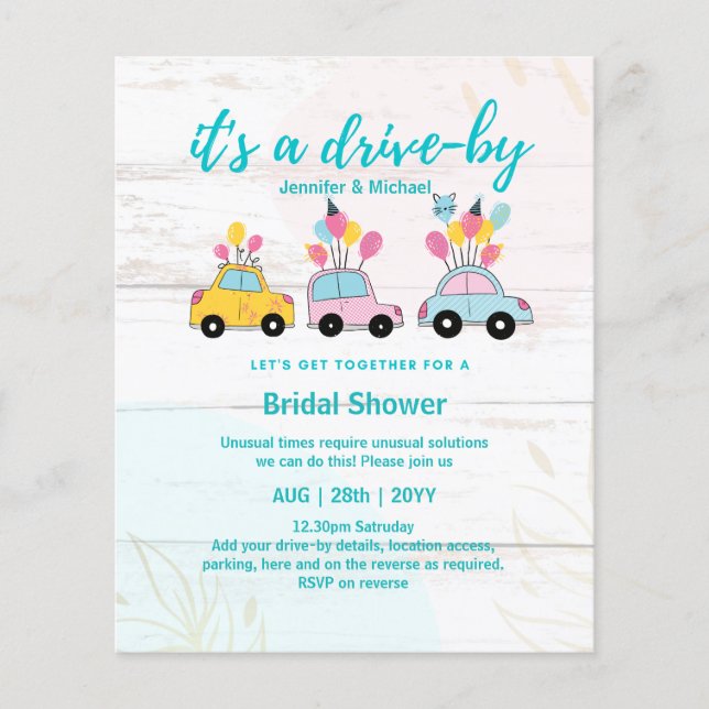 Cute BUDGET drive-by Bridal Shower-uitnodigingen (Voorkant)