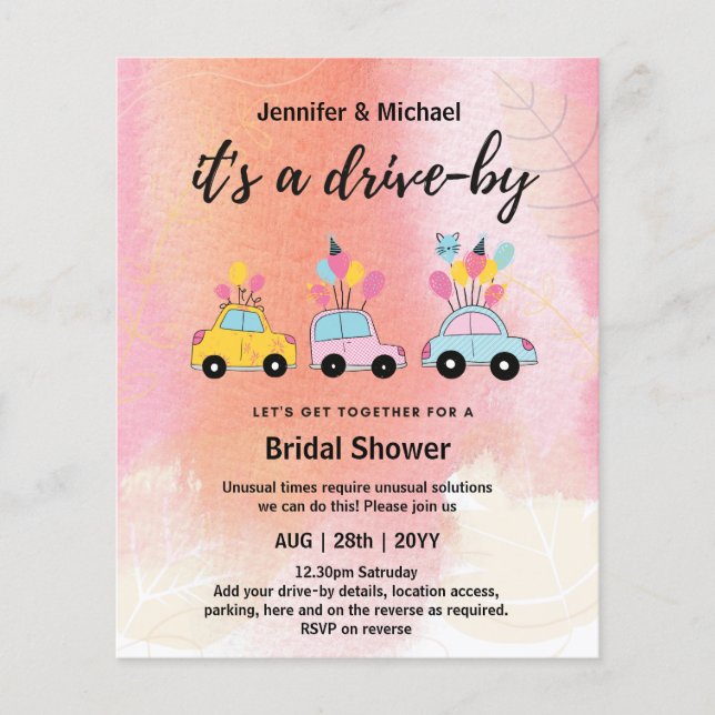 Cute BUDGET drive-by Bridal Shower-uitnodigingen (Voorkant)