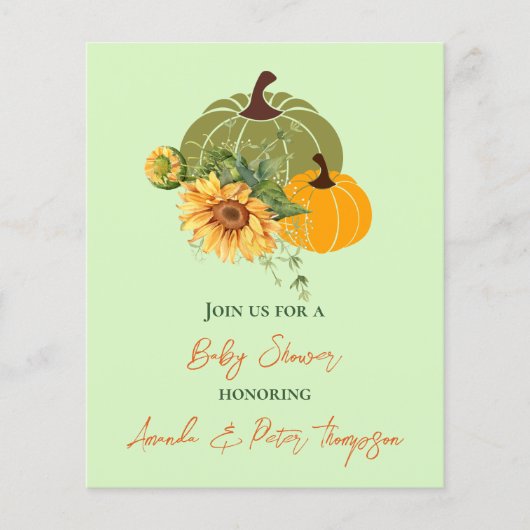 Cute Budget Pumpkin - Zonnebloemen Geel Baby showe (Voorkant)
