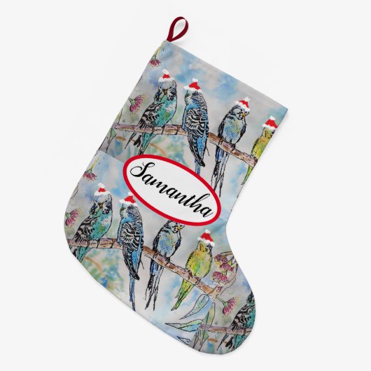 Cute Budgie Bird Birds Kerststop Grote Kerstsok (Voorkant (Hangend))