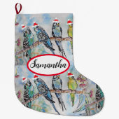 Cute Budgie Bird Birds Kerststop Grote Kerstsok (Voorkant)