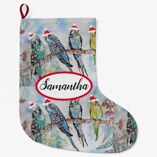 Cute Budgie Bird Birds Kerststop Grote Kerstsok (Voorkant)