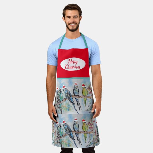 Cute Budgie Budgies Bird Birds Kerstred Apron Schort (Gedragen)