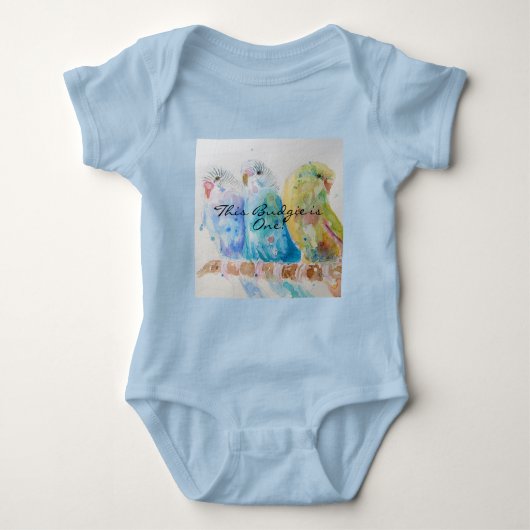 Cute Budgie First Birthday Pastel Bird Baby Birds Romper (Voorkant)