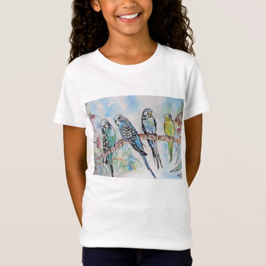 Cute Budgie Whimsical Waterverf Girls T Shirt (Voorkant)