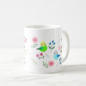 Cute Budgies Paraket met Flowers  Birds Koffiemok (Voorkant rechts)