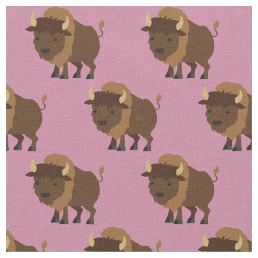 Cute Buffalo Bison Cartoon Kinder Roze Stof (Close Up)