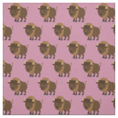 Cute Buffalo Bison Cartoon Kinder Roze Stof (Swatch)